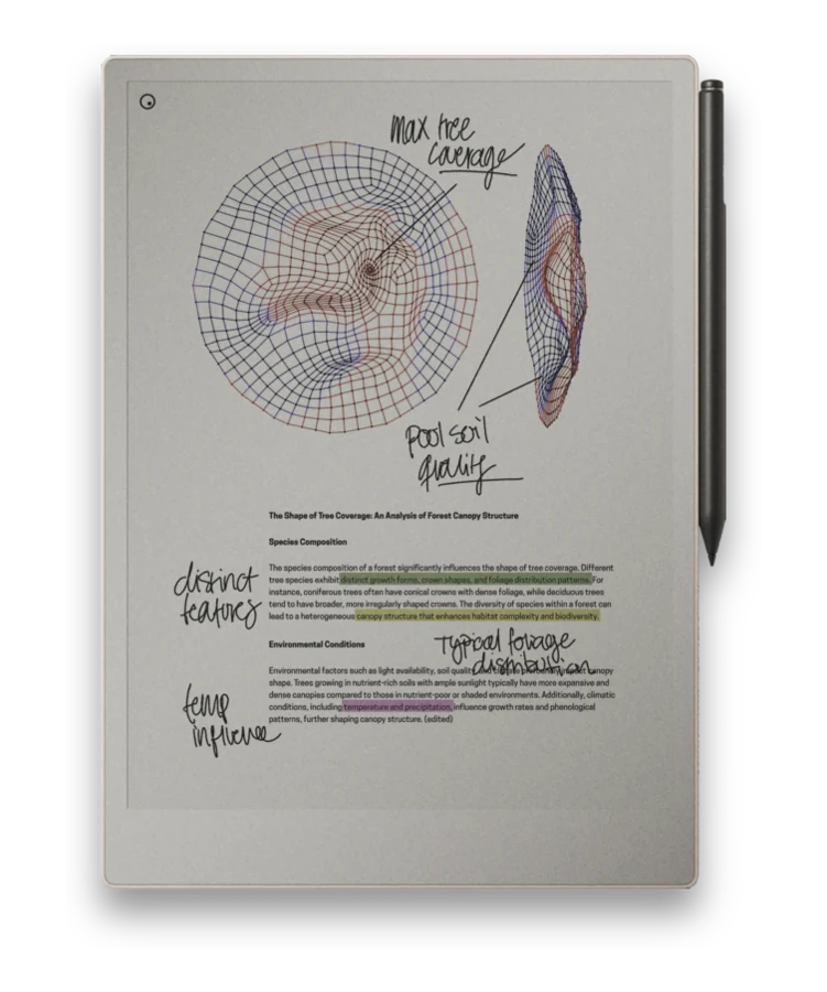 A reMarkable Paper Pro paper tablet with handwritten notes on screen