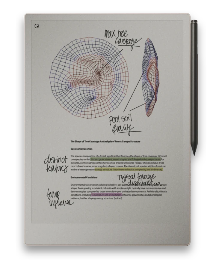 A reMarkable Paper Pro showing a designed notebook page