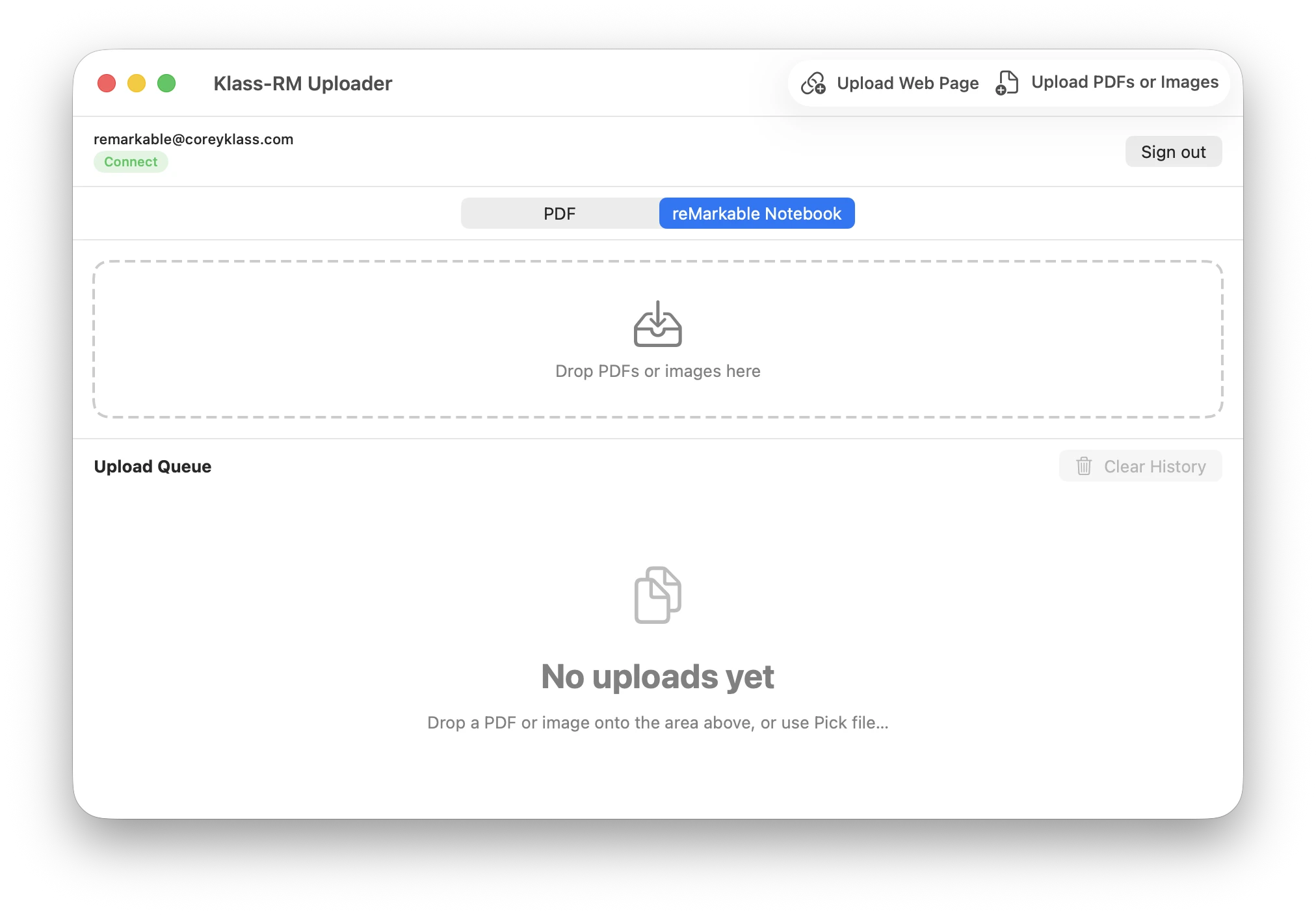 Klass-RM Uploader app screenshot