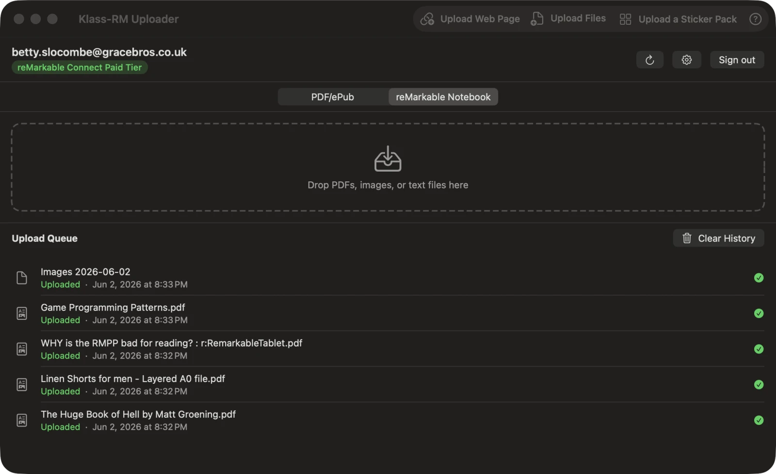 Klass-RM Uploader app window