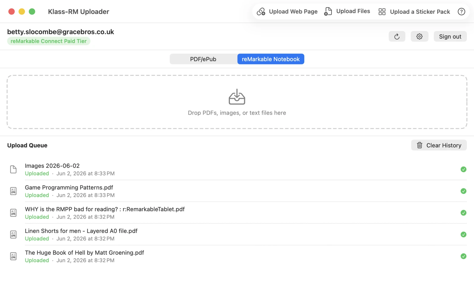 Klass-RM Uploader app window