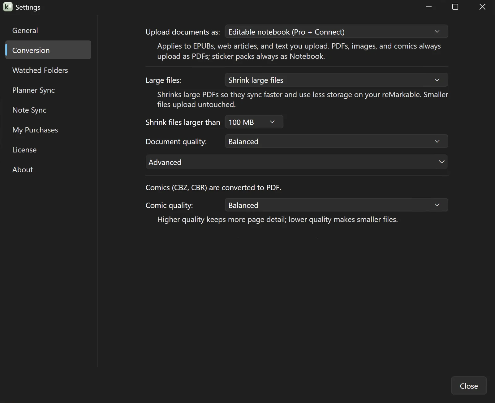 Klass-RM Uploader large-file optimization settings on Windows