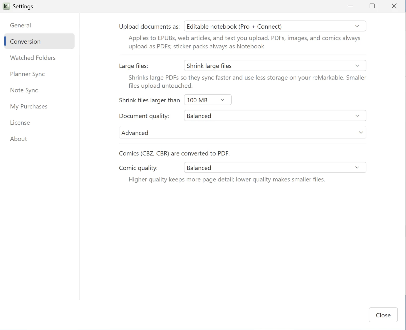 Klass-RM Uploader large-file optimization settings on Windows