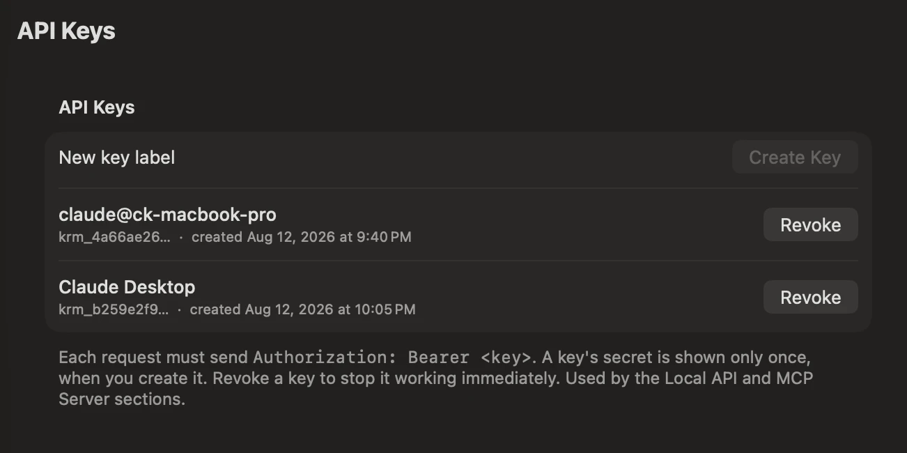 Klass-RM Uploader API Keys settings on Mac