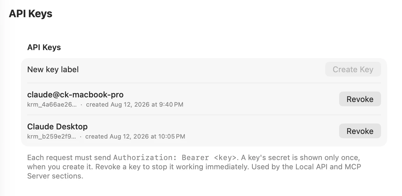 Klass-RM Uploader API Keys settings on Mac