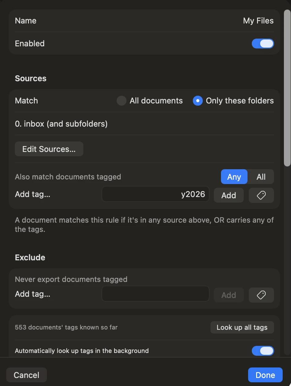Klass-RM Uploader Auto-Export rule editor on Mac