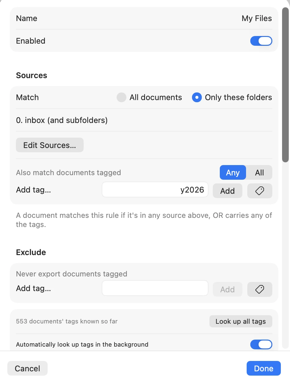 Klass-RM Uploader Auto-Export rule editor on Mac