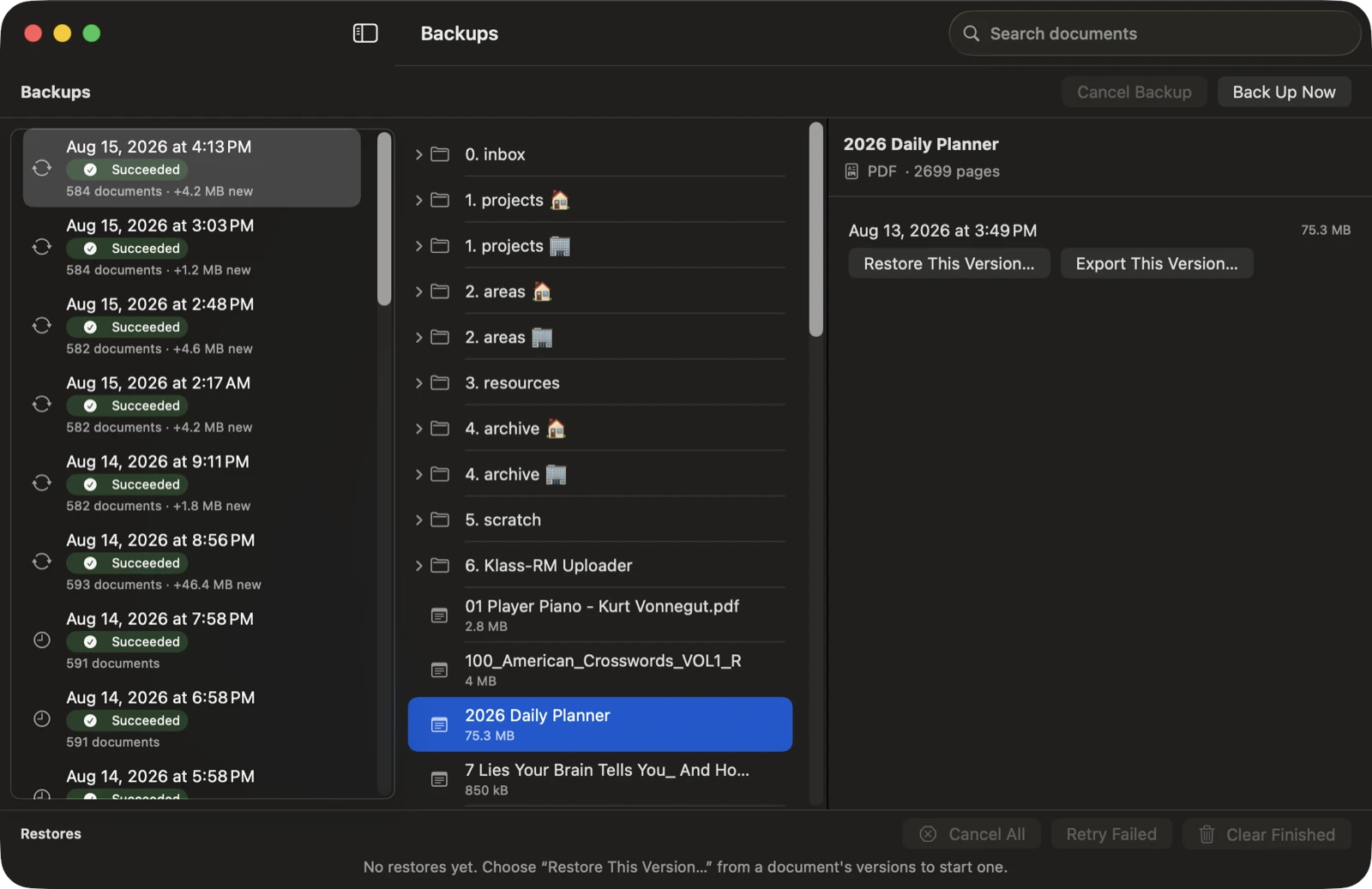 Klass-RM Uploader Backups window on Mac