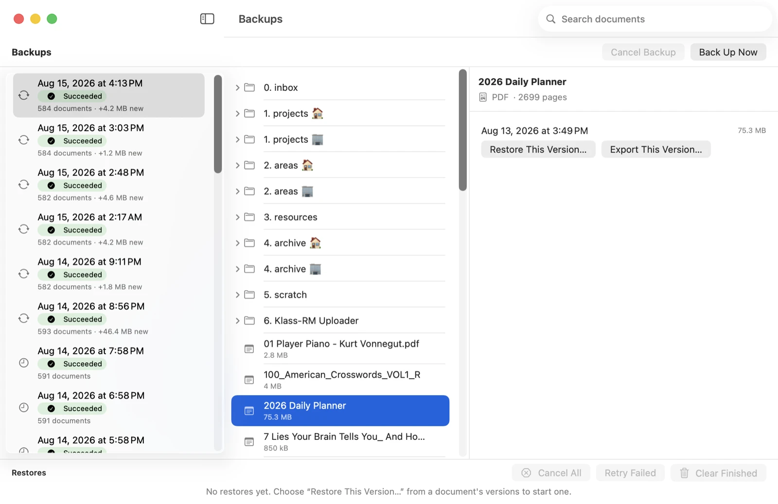 Klass-RM Uploader Backups window on Mac