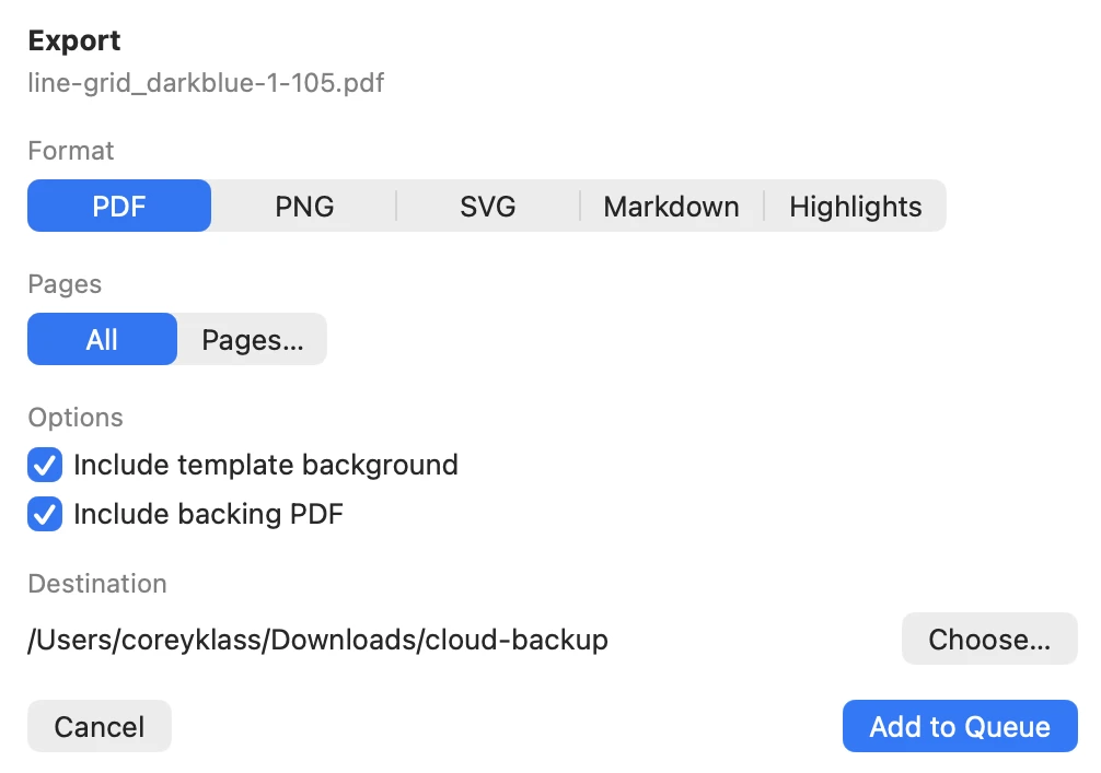 Klass-RM Uploader Export dialog on Mac