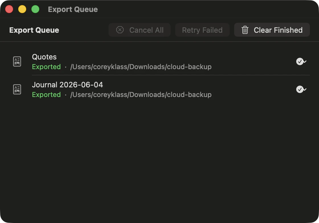 Klass-RM Uploader Export Queue window on Mac
