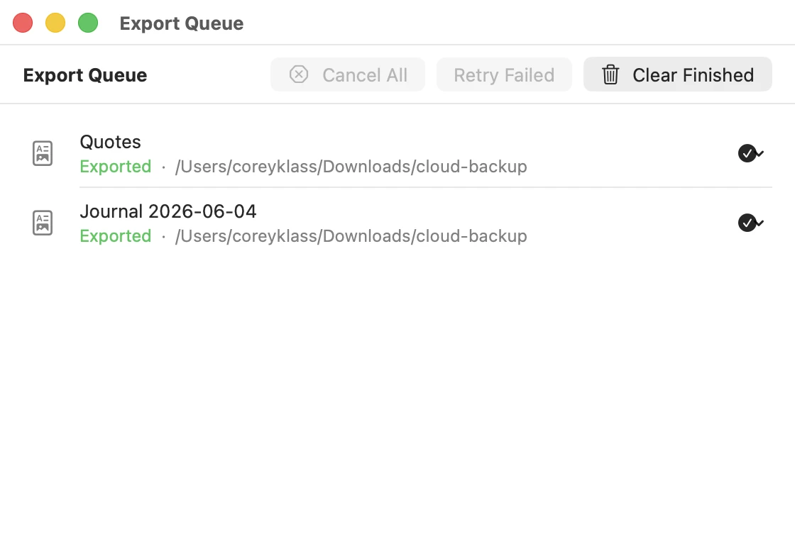 Klass-RM Uploader Export Queue window on Mac