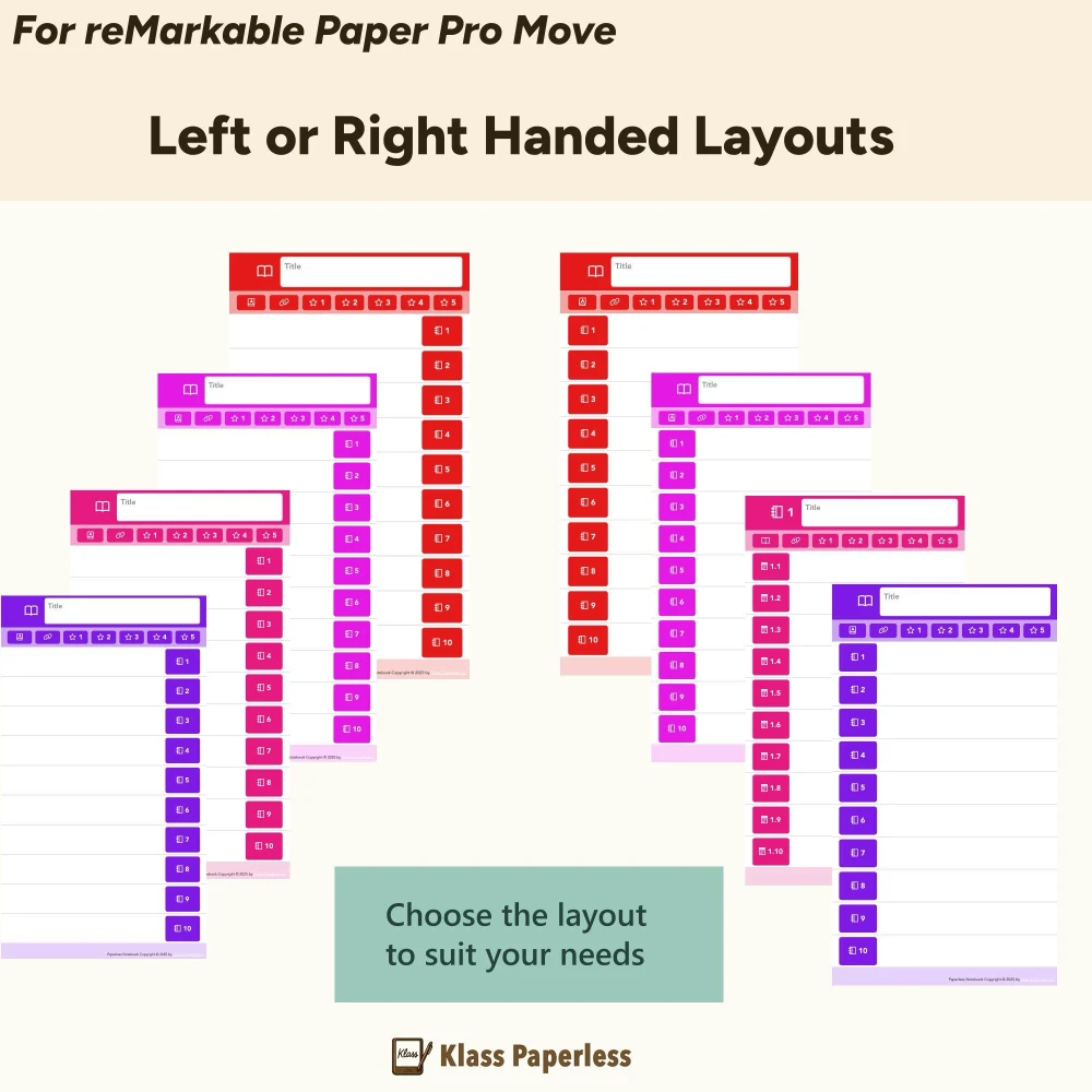 Left-handed and right-handed reMarkable notebook template comparison
