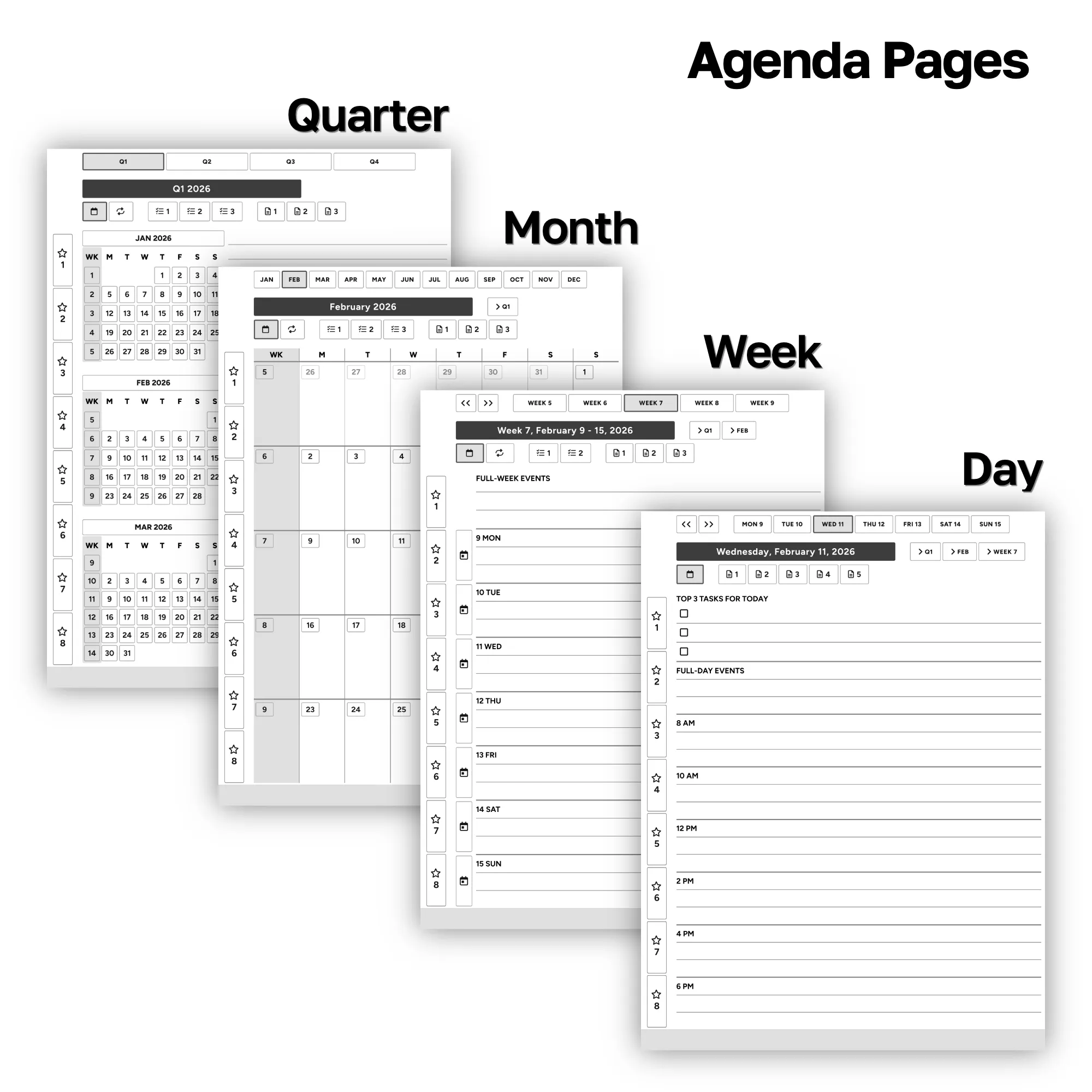 Quarter, Month, Week, and Day Agendas