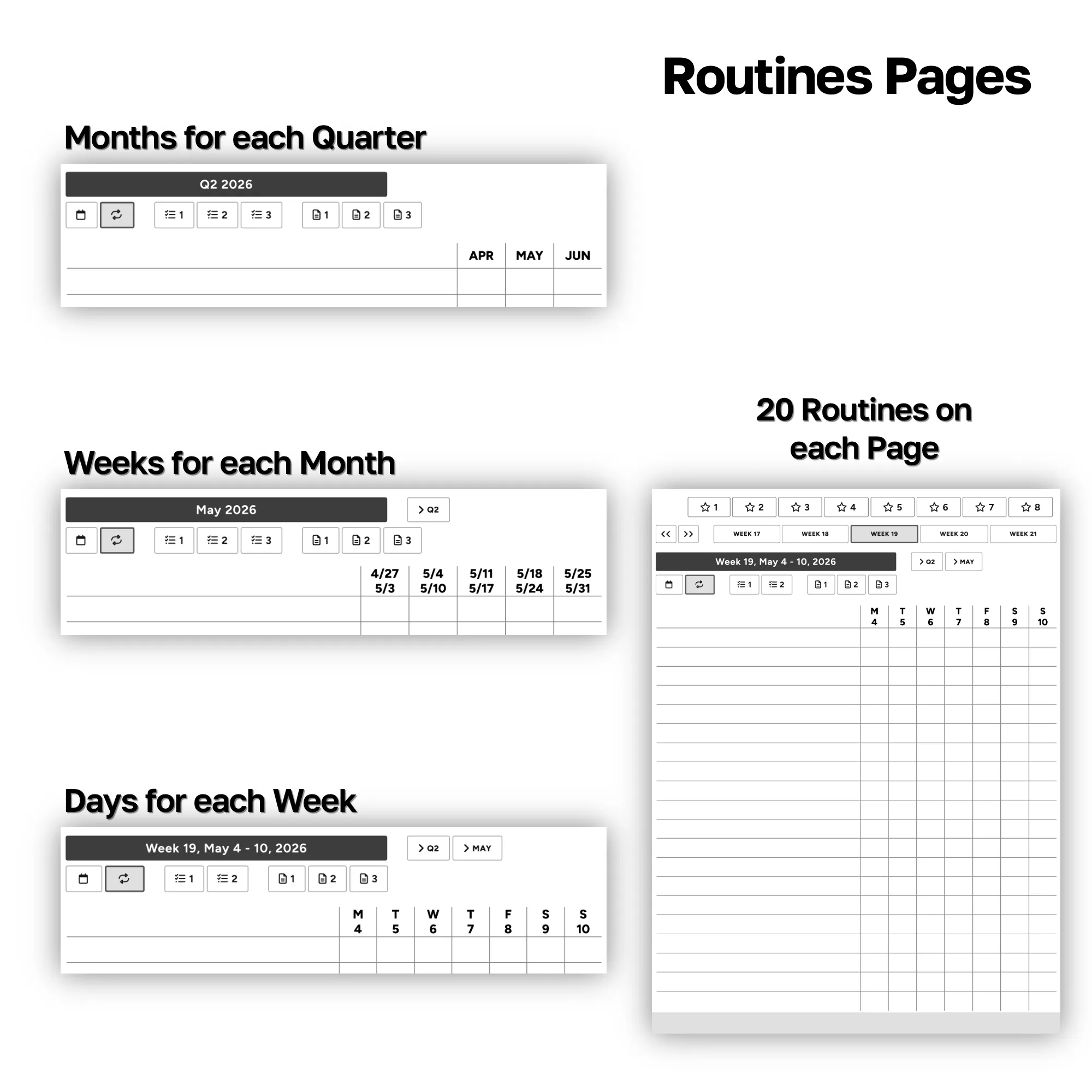 Quarter, Month, and Week Routines