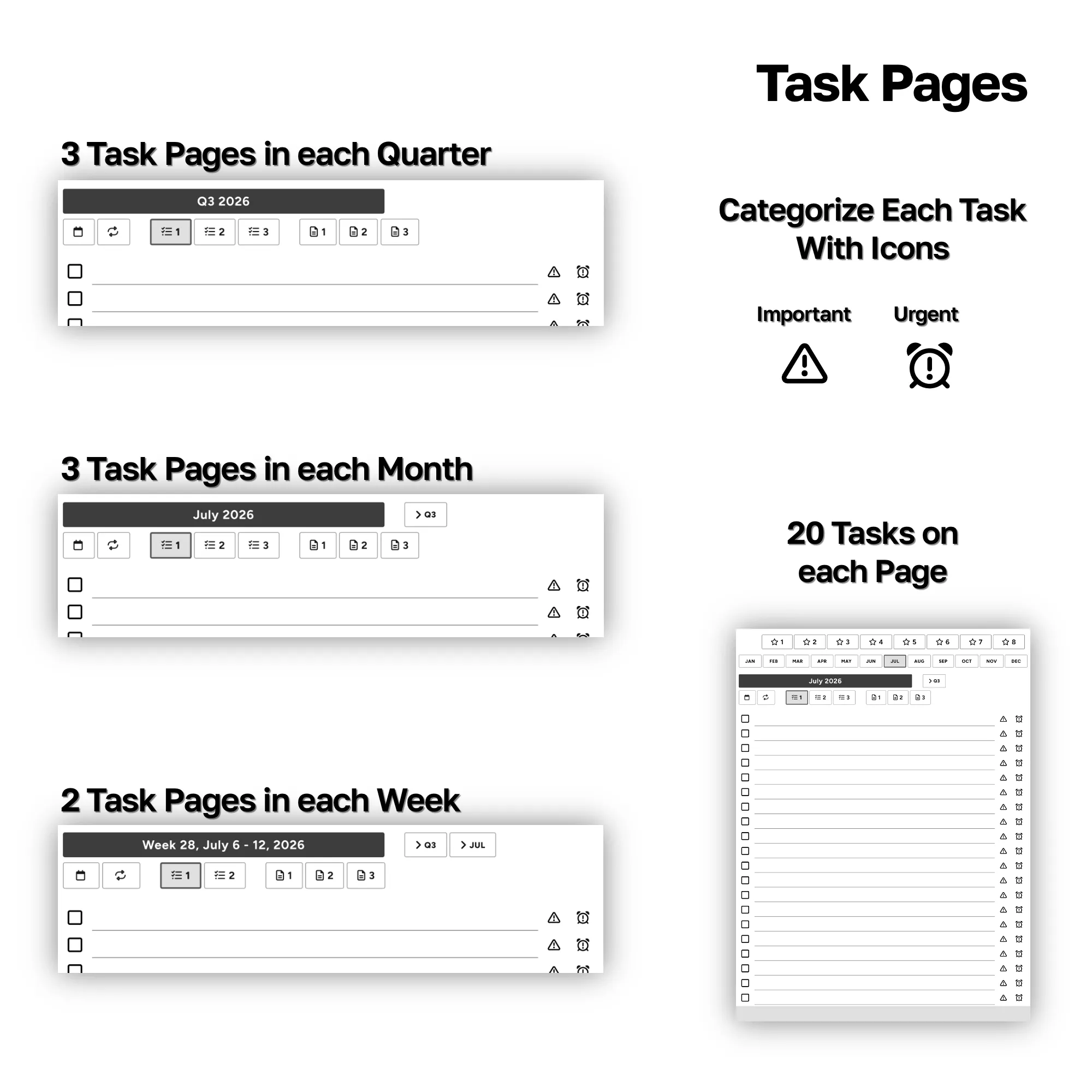 Quarter, Month, and Week Tasks